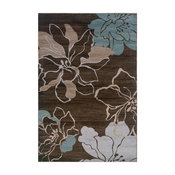 Linon Rugs Milan Flower Rectangular Area Rug, Brown and Turquoise, 8'x10'3"