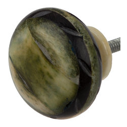 GlideRite Hardware - 1.5" Painted Bone Striped Grooved India Cabinet Knob, Green, Black - Cabinet And Drawer Knobs