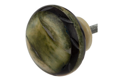 1.5" Painted Bone Striped Grooved India Cabinet Knob, Green, Black