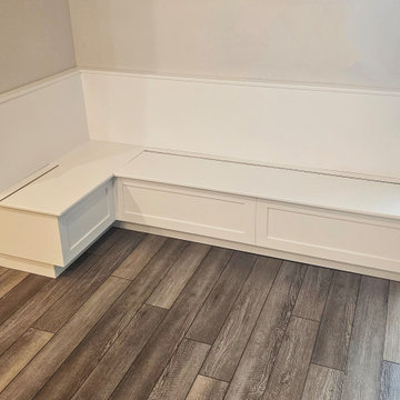 Custom Shaker Banquette Seating with Lift-Up Hinges for Storage