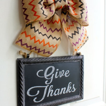 Chalkboard Sign Chevron Burlap Bow - Write your own message - Fall Autumn Decor