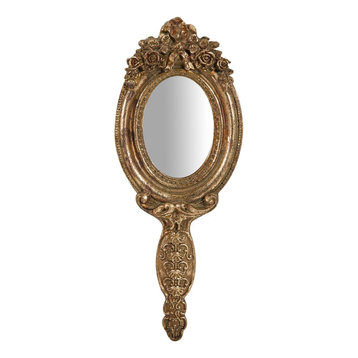 Antique Oval Handheld Mirror, Gold