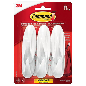 Command 17081VP-6ES Designer Medium Hooks Value Pack, White, 6 Hooks/12 Strips