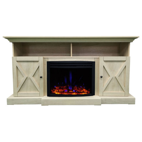 62" Summit Farmhouse Electric Fireplace Mantel With Deep Log Insert, Sandstone