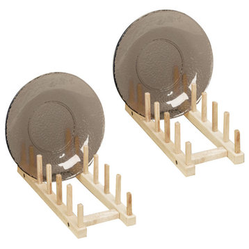 Wooden Plate Storage Rack, Set of 2, Natural
