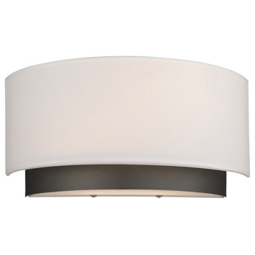 Jade 2-Light Wall Sconce, Factory Bronze With White Linen Fabric Shade