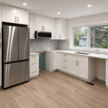 White Shaker Cabinets with Golden Handles