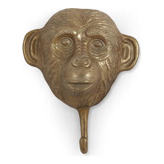 Austell Handcrafted Aluminum Monkey Wall Hook, Raw Brass - Contemporary - Wall  Hooks - by GDFStudio