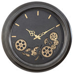 Yosemite Home Decor - Black Round Gear Clock - Yosemite Home Decor presents a collection of an Open Gear Wall Clocks. Main feature of all items in this collection are decorative moving gears, powered by two AA baterries. Additional separate AA battery is reqired for clock mechanism.