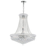 CWI Lighting - Empire 18 Light Down Chandelier With Chrome Finish - Highlight a space architectural features with the Empire 18 Light Pendant. This 33 inch tall chandelier has a two Tiered style with the widest tier at the bottom measuring 28 inches in diameter. Draped on the outside with clear crystal beads, this light source has a chrome-finished frame with candelabra bulbs and an adjustable hanging chain. Consider this not just a light source but also as an ambiance-creating decor. Feel confident with your purchase and rest assured. This fixture comes with a one year warranty against manufacturers defects to give you peace of mind that your product will be in perfect condition.