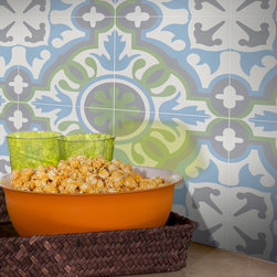 Moroccan Mosaic& Tile House - 8"x8" Baha Handmade Cement Tile, Green/Blue/Gray, Set of 12 - Wall And Floor Tile