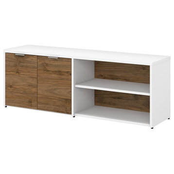 Jamestown Low Storage Cabinet With Doors and Shelves, White and Fresh Walnut
