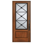 Knockety - Republic Fiberglass Door, Clear Glass, Left Hand Inswing - Comes in GunStock finish, Pre-Hung and Pre-Finished