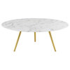 Lippa 40" Round Artificial Marble Coffee Table With Tripod Base, Gold White