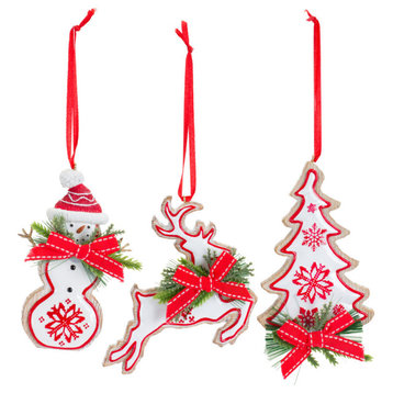 Snowman/Tree/Deer Ornament, 6-Piece Set