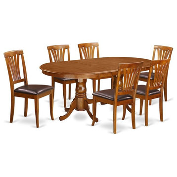 7-Piece Dining Set, Table and 6 Chairs, Saddle Brown With Leather Cushion