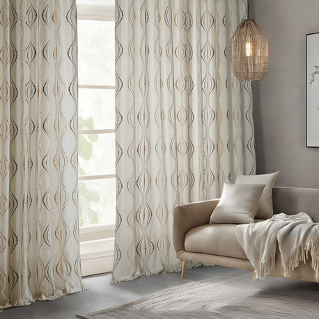 Suez Bronze Embroidered FauxLinen Sheer Curtain Single Panel, 50"x96"