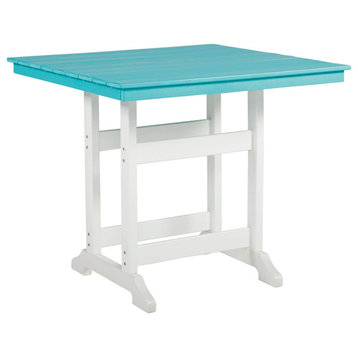 Outdoor Bar Table, Modern Design With Spacious Slatted Square Top, Turquoise