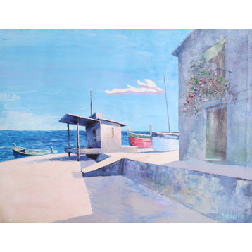 Bassari, Seaside Three Boats, Oil Painting