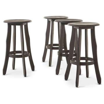 4 Pack Outdoor Bar Stool, Acacia Wood Construction With Backless Seat, Dark Grey