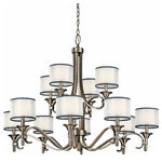 Kichler Lighting - Kichler Lighting Lacey - Twelve Light 2-Tier Chandelier - This 12 light, 2 tier chandelier from the Lacey Collection offers a beautiful contrast, melding the charm of Olde World style with clean modern-day materials. It starts with our Antique Pewter Finish and bold, unadorned rounded-arm styling. It finishes with avant-garde double shades made of decorative mesh screens and Opal inner glass. Diameter: 42, Body Height: 32, Overall Height: 106. Uses 60 watt (C) bulbs.Lacey Twelve Light 2-Tier Chandelier Antique Pewter Opal Etched Glass White Organza Shade *UL Approved: YES *Energy Star Qualified: n/a  *ADA Certified: n/a  *Number of Lights: Lamp: 12-*Wattage:60w B-Type Medium Base bulb(s) *Bulb Included:No *Bulb Type:B-Type Medium Base *Finish Type:Antique Pewter