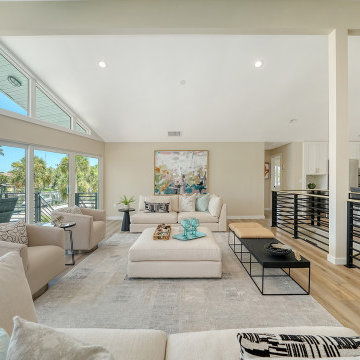 Vaulted Coastal Living Room with Water Views — Siesta Key Home Staging