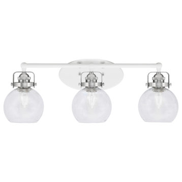 Easton 3 Light Bath Bar, White & Brushed Nickel, 5.75" Clear Bubble Glass