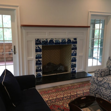 Beach House Fireplace, Blue and White Ships