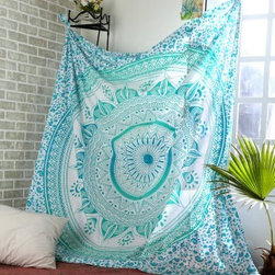 Rajrang Cotton Green Printed Mandala Tapestry - Tapestries