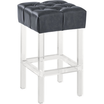 Kara 26" Counterstool, Gray Faux Leather With Acrylic Legs