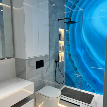 Contemporary Bathroom | Backlit Blue Feature Wall