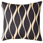 Kashmir Designs - Contemporary Waves Slate Gray Decorative Pillow Cover Handmade Wool 18x18" - Kashmir is proud to bring together the modern abstract vector design pillow collection, hand embroidered by the finest artisans of Kashmir, into the living spaces of patrons and connoisseurs’ all around the world. These unique, seamless and modern pillows would bring together the artistic elements of any room, creating a harmonious design and perfect air of sophistication.
