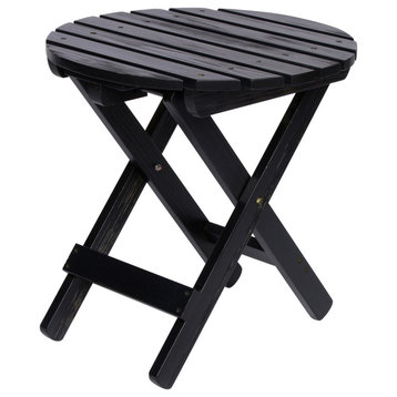 Shine Co. Cedar Wood Hydro-Tex Round Folding Side Table Black 4118BK