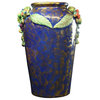 Consigned Large Italian Majolica Umbrella Stand Vase Jardiniere  Blue & Gold