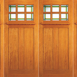 6-Lite Stained Glass, Craftsman Mahogany Double Door and Two Sidelites - Front Doors
