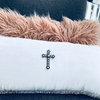 White Velvet Pillow With Silver Crystal Cross Pin