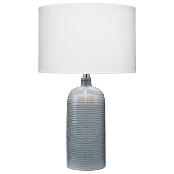 Ribbed Blue Reactive Glaze Table Lamp 25.5 in Ceramic Bottle Shape Farmhouse