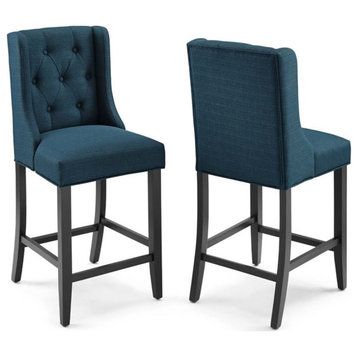 Modway Baronet 26.5" Fabric Upholstered Counter Stool in Azure (Set of 2)