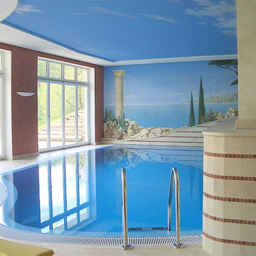 Private Wellnessanlage, Gesamtgestaltung, Illusionsmalerei und Marmorimitation