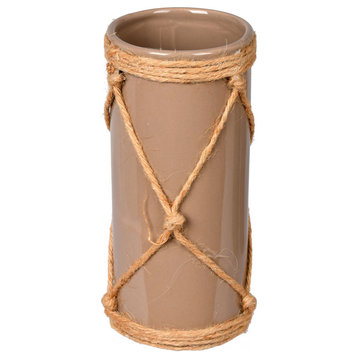 Vickerman Fq199108 8" Sandstone Ceramic Vase In Jute Rope