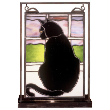 9.5"W X 10.5"H Cat In Window Lighted Mini Tabletop Window