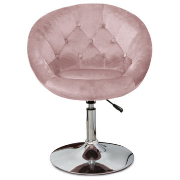 Antoinette Round Tufted Vanity Chair, New Pink Velvet