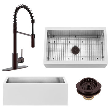 30" Single Bowl Farmhouse Solid Surface Sink and Faucet Kit, Oil Rubbed Bronze