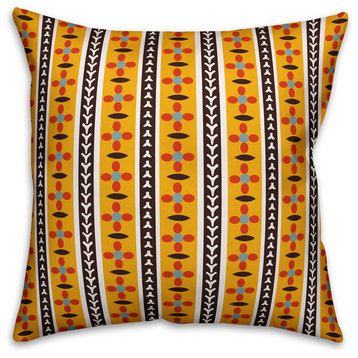 Folk Flower Pattern, Yellow Outdoor Throw Pillow, 20"x20"