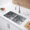 32"x19" Double Bowl 50/50 Undermount Stainless Steel Kitchen Sink, Strainer Grid