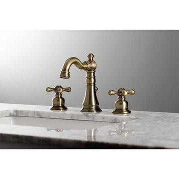 Classic Bathroom Faucet, Arc Spout With Crossed Handles & Pop Up Drain, Brass