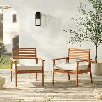 Modern Solid Wood Outdoor Zander Club Chair (set of 2) - Brown