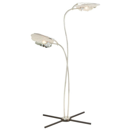 Elegant Sculptural Double Leaf Floor Lamp 74 in Silver Nickel Modern Botanical