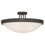 Livex Lighting - Livex Lighting 73958-07 New Brighton - Five Light Semi-Flush Mount - Canopy Included: TRUE  Shade InNew Brighton Five Li Bronze White Alabast *UL Approved: YES Energy Star Qualified: n/a ADA Certified: n/a  *Number of Lights: Lamp: 5-*Wattage:60w Medium Base bulb(s) *Bulb Included:No *Bulb Type:Medium Base *Finish Type:Bronze