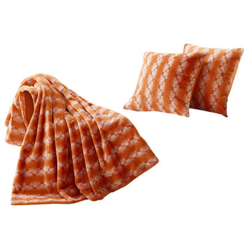 Ballys Faux Fur Throw and Pillow Shell Combo, Burnt Orange, 50"x60"